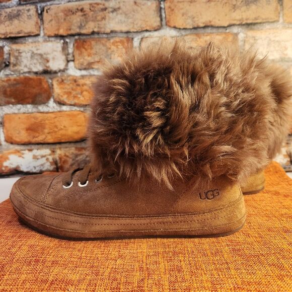 UGG ANTOINE Women Brown Fur Suede Lace-up Zipper Sneaker Boots Y2K Women Size 10 - Picture 5 of 11